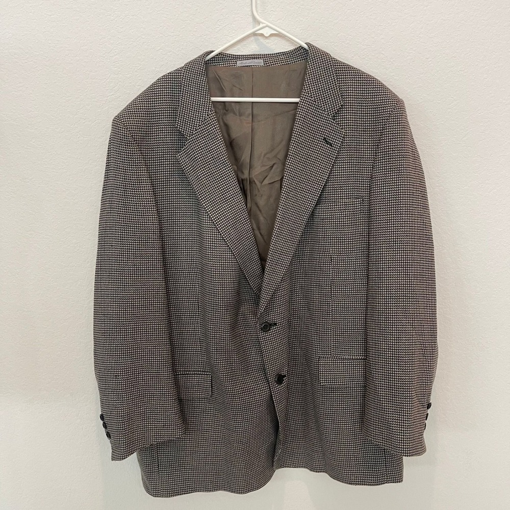Ferrucci Mens 52T Houndstooth Wool Silk Blend‎ Blazer Jacket Made in Canada